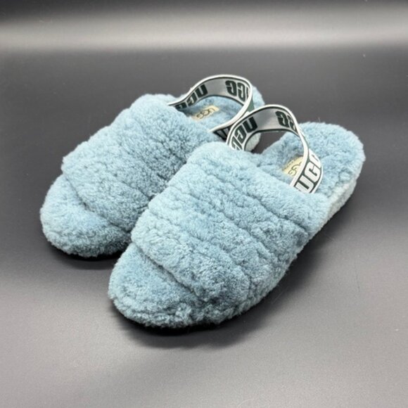 UGG Shoes - Women's UGG Fluff Yeah Blue Slide Suede Slipper Sandals Size 6